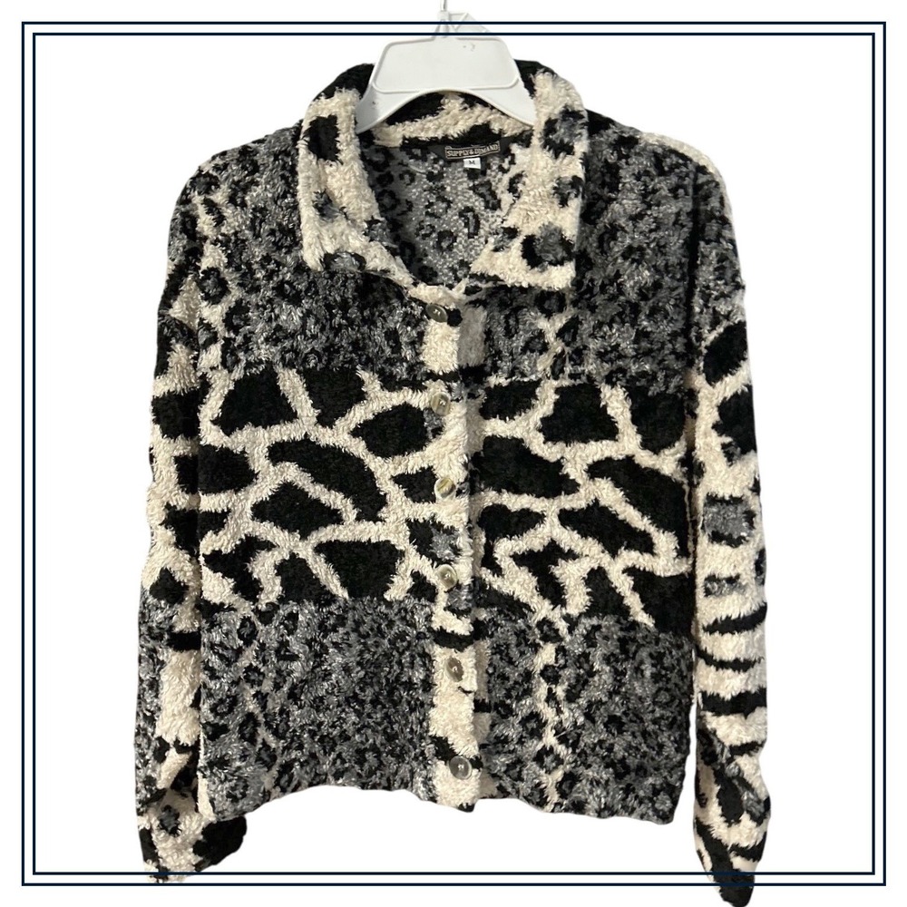 Supply & Demand Patchwork‎ Animal Print Fuzzy Fleece Button Up Jacket Size M